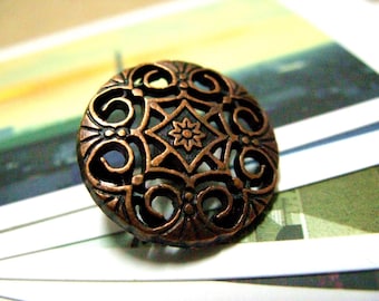 Metal Buttons - Swirl and Flower Metal Buttons , Copper Color , Shank , 0.79 inch , 10 pcs