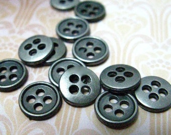 Metal Buttons - Super Mini Metal Buttons , Gray Silver Color , 4 Holes , 0.31 inch , 10 pcs