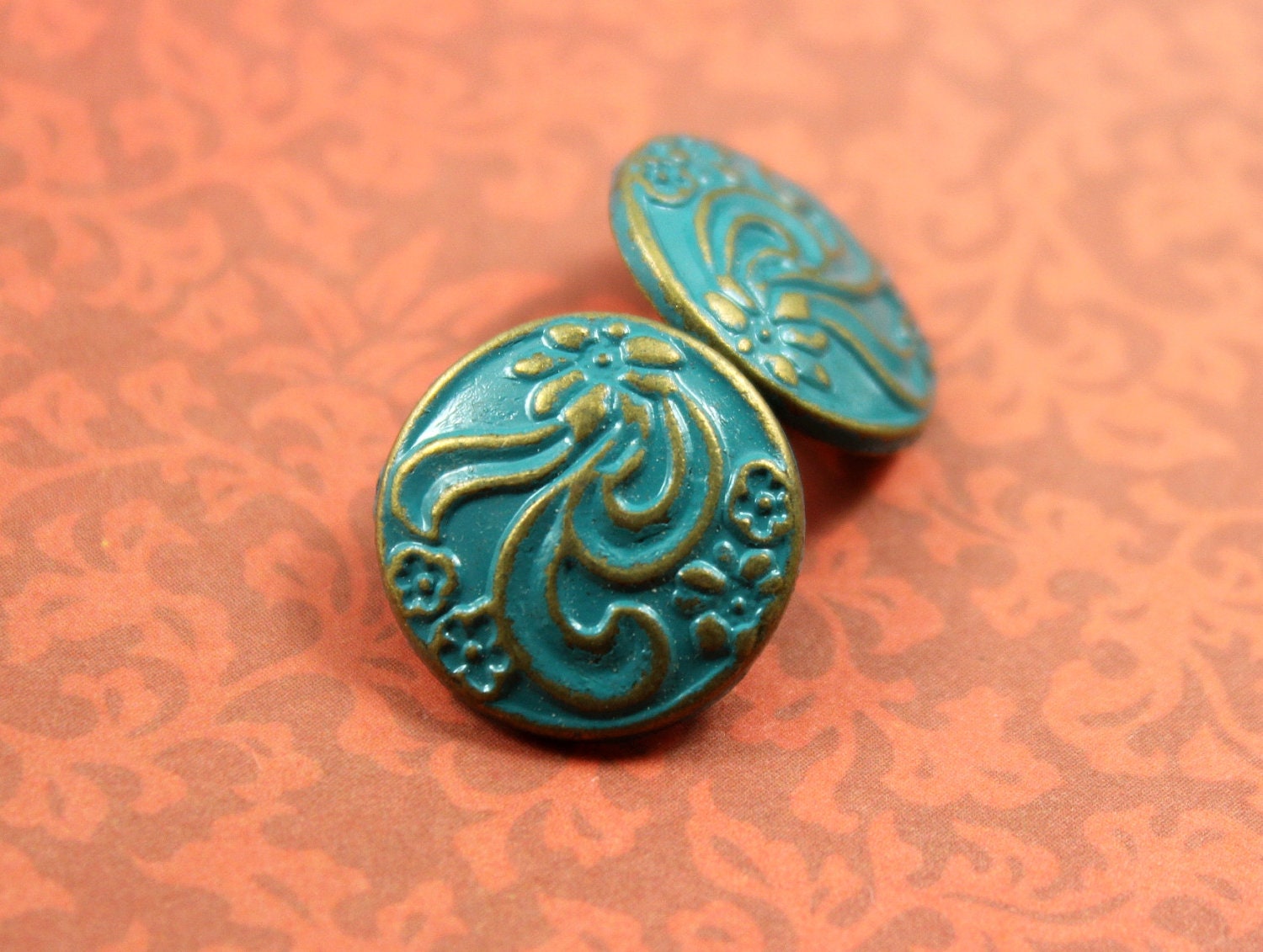 Buttons With Ribbons Metal Buttons - Ribbon Art Flower Metal Buttons , Darkturquoise Brass ...