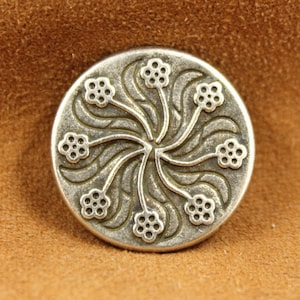 Metal Buttons - Flower Flourish Metal Buttons , Antique Silver Color , Shank , 0.79 inch , 6 pcs