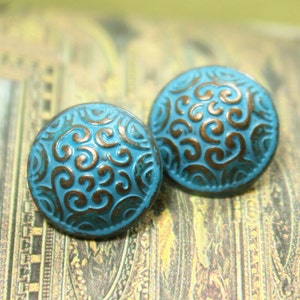 Metal Buttons Cirrus Metal Buttons , Copper Blue Color , Domed , Shank , 0.59 inch , 10 pcs image 2