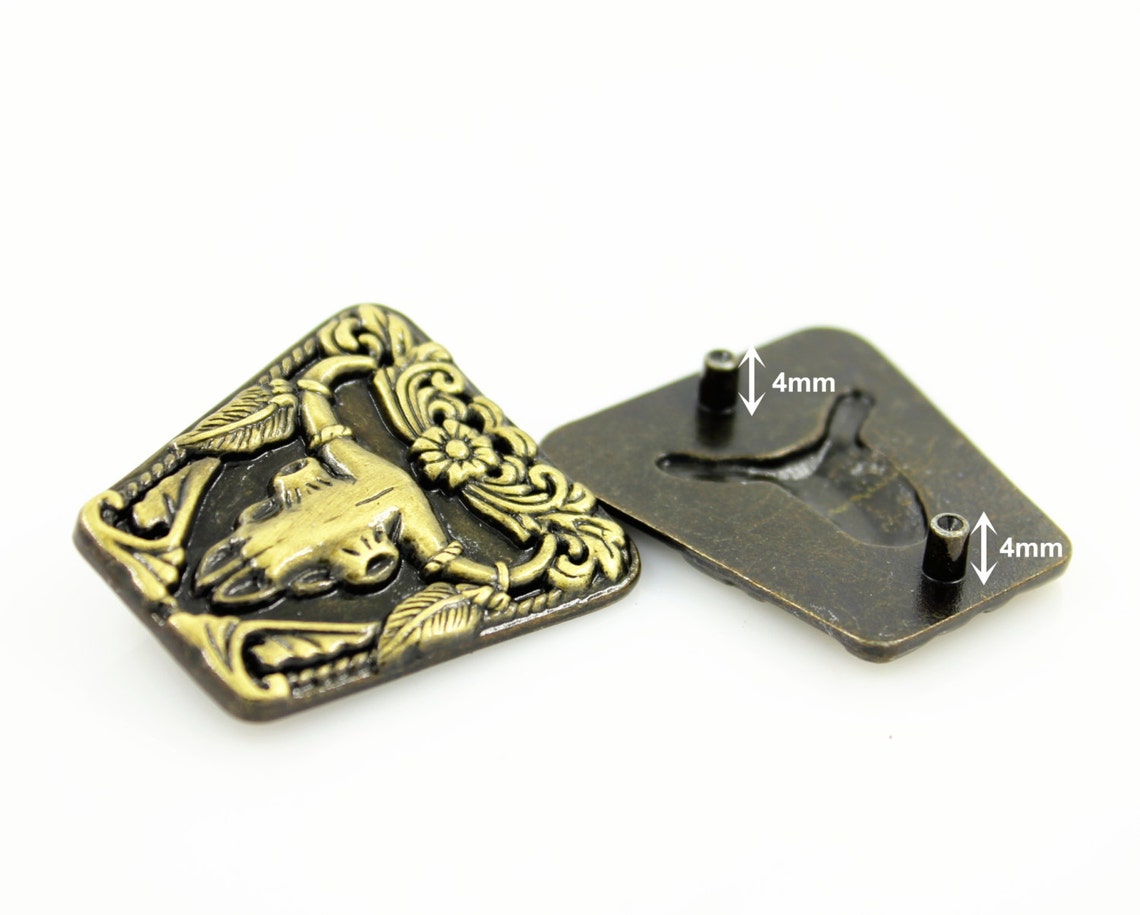 Yak Skull Concho Brass Metal Rivet Set 1.3 Inch 1 Piece Etsy