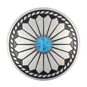 Metal Buttons - Flower Pattern Blue Turquoise Concho Style Gray Silver Metal Shank Buttons , 33mm (1.31 inch) , 6 pcs