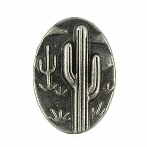 Metal Buttons - Desert and Cactus Oval Metal Shank Buttons in Nickel Silver Color - 0.91 inch - 4 pcs