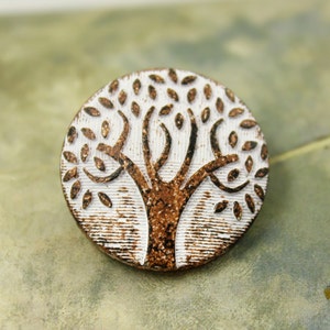 Metal Buttons White Rust Carving Big Tree Pattern Shank Buttons. 1 inch. 6 pcs image 1