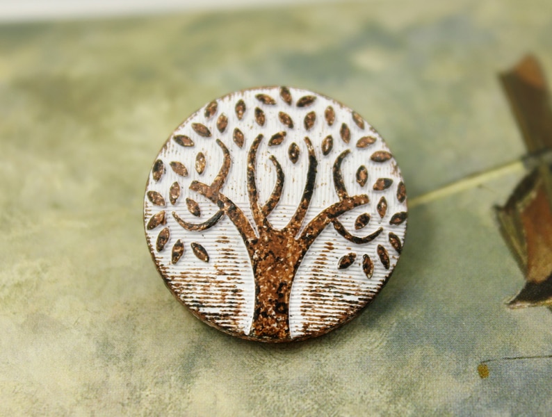 Metal Buttons White Rust Carving Big Tree Pattern Shank Buttons. 1 inch. 6 pcs image 1