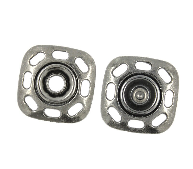 Round Square Metal Snap Buttons , Gray Silver Color , 0.79 inch , 5 sets.