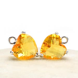 2 Heart Yellow Quartz Crystal Glass Pendant, 12mm, Silver Plated over Brass Prong Setting. [H1250338]