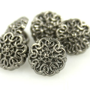 Metal Buttons - Medieval Filigree Metal Buttons , Gray Silver Color , Shank , 0.35 inch , 10 pcs