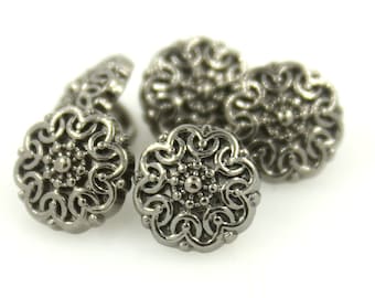 Metal Buttons - Medieval Filigree Metal Buttons , Gray Silver Color , Shank , 0.35 inch , 10 pcs