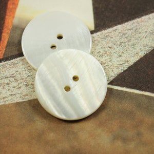 Shell Buttons 6 Pieces of Rich Luster White Shell Buttons, Beautiful Random Texture , 1 inch image 3