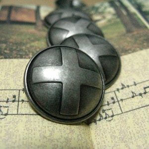 Metal Buttons - Balanced Cross Metal Buttons , Gray Silver Color , Domed , Shank , 1 inch , 10 pcs