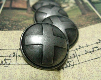 Metal Buttons - Balanced Cross Metal Buttons , Gray Silver Color , Domed , Shank , 1 inch , 10 pcs