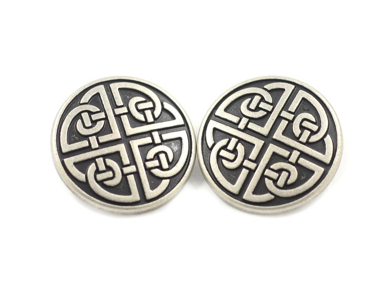 100 Pieces Celtic Shield Knot Antique Silver Metal Shank Buttons. 25mm 1 inch image 3