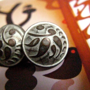 Metal Buttons - Wind Grass Metal Buttons , Copper Patina Color , Domed , Shank , 0.59 inch , 10 pcs