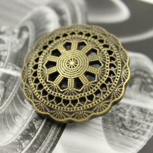 Metal Buttons - Medieval Filigree Metal Buttons , Antiqued Brass Color , Shank , 1.26 inch , 6 pcs
