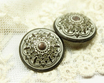 Metal Buttons - Medieval Filigree Metal Buttons , Copper Patina Color , Domed , Openwork , Shank , 0.67 inch , 10 pcs