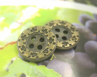Botões de metal - Botões decorativos de latão antigo com 2 furos - 0,55 polegadas - 10 peças