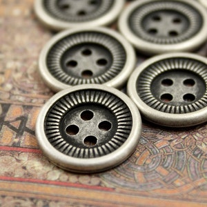 Metal Buttons - Antique Silver Side Gear Design Hole Buttons , 4 Holes , 0.71 inch , 10 pcs