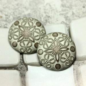 Metal Buttons - Damascene Carvings Metal Buttons , Copper White Patina Color , Shank , 1 inch , 6 pcs