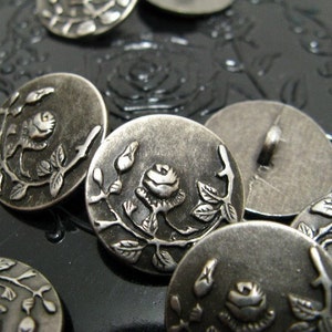 Metal Buttons Rose Vine Metal Buttons , Gunmetal Color , Shank , 0.71 inch , 10 pcs image 3