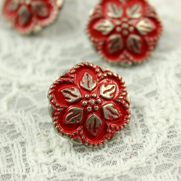 Metal Buttons - Peperomia Leafs Metal Buttons , Gunemtal Red Color , Shank , 0.67 inch , 10 pcs