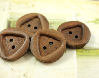 Wooden Buttons - Antiqued Triangle Recessed Center Brown Wooden Buttons, 0.91  inch (10 in a set)