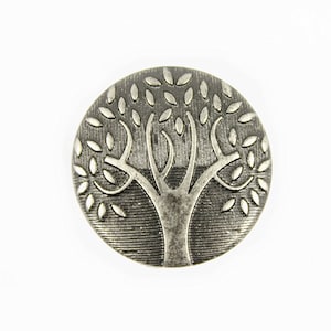 Metal Buttons - Carving Big Tree Pattern Gray Silver Shank Buttons. 1 inch. 6 pcs