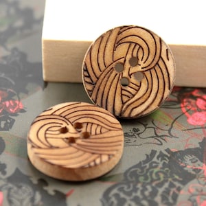 Wooden Buttons - Original Wood Buttons with Pyrography Carving Pattern Surface,   0.59 inch (10 in a set)