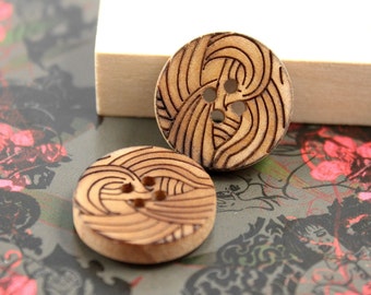 Wooden Buttons - Original Wood Buttons with Pyrography Carving Pattern Surface,   0.59 inch (10 in a set)