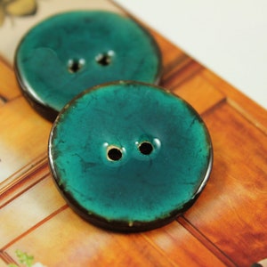 10 Pieces Of  Translucent DarkCyan Enamel Buttons With Coconut Base. 1.10 inch