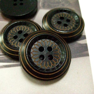 Wooden Buttons - Full Daisy Bloom Pattern Thick Edge Black Wood Buttons, 0.98 inch. 10 pcs