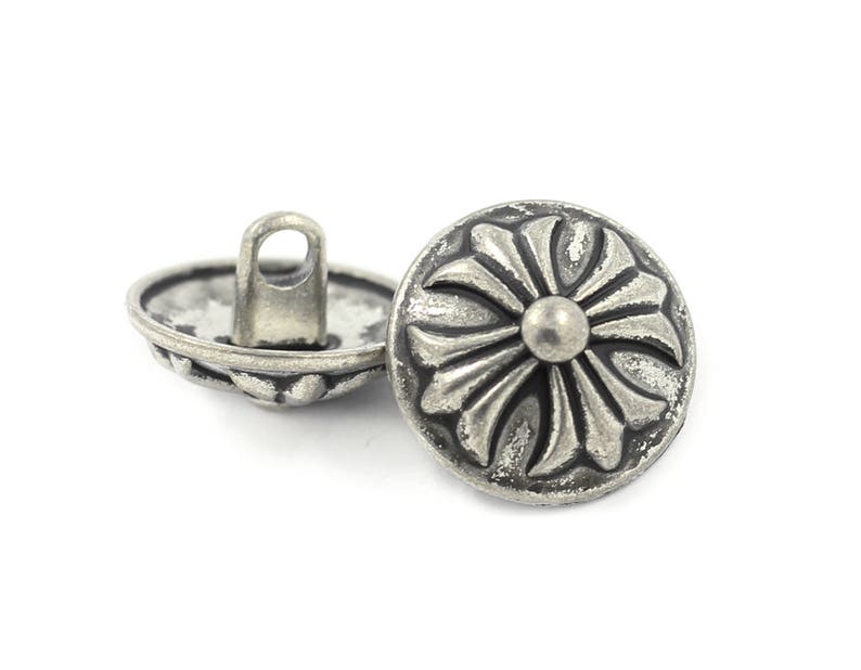 10 pcs Fleur Cross Metal Shank Buttons 0.79 inch Metal Buttons Retro Silver Color