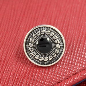 Metal Buttons - Grass Wreath and Black Enamel Gunmetal Metal Shank Buttons , 0.71 inch , 6 pcs