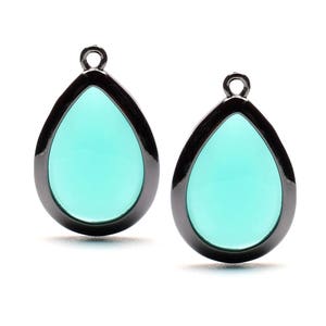 2 Drop Mint Turquoise Crystal Glass Pendant, 20mm, Black Color Plated over Brass Bezel. [D2070628]