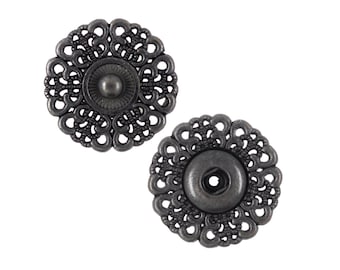 Motif Metal Snap Buttons , Vintage Black Color , Openwork , 0.79 inch , 5 sets.