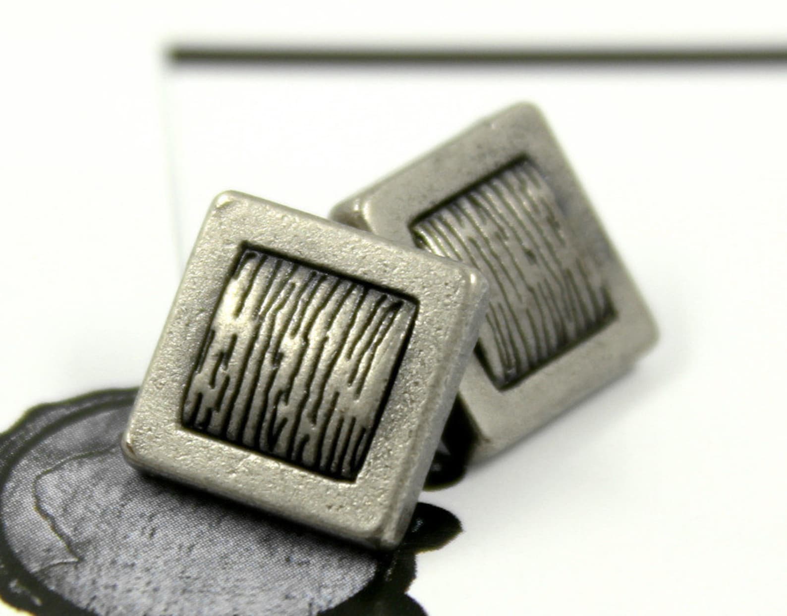 Metal Line Button Metal Buttons - Lines Metal Buttons , Gray Silver Color , Square ...