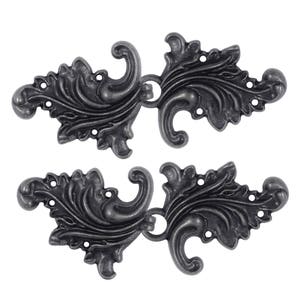Cloak Clasp Fasteners - Vintage Black Acanthus Leaf Asymmetric Cloak Clasp Metal Fasteners. 2 Pairs.