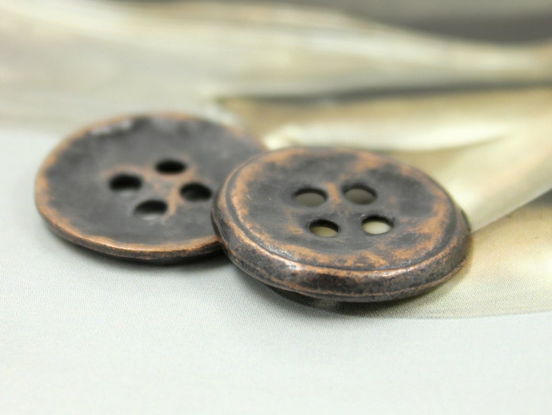 Metal Buttons Rustic Antique Copper Metal Hole Buttons 0.87 inch 10 pcs image 1