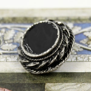 Metal Buttons - Black Enamel Roped Flat Cone Retro Silver Metal Buttons , 0.87 inch , 6 pcs