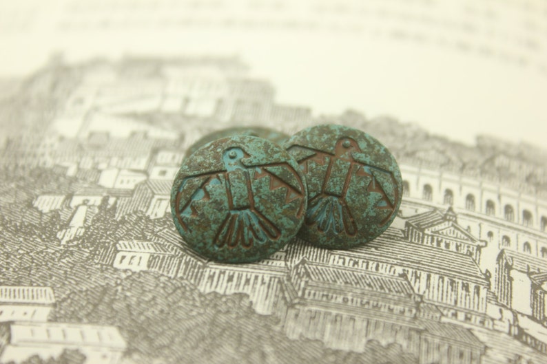 Patina Metal Buttons Green Patina Aztec Bird Metal Shank Buttons 20mm Approx 0.79 inch 6 pcs image 3