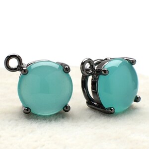 2 Round Smooth Mint Turquoise Crystal Glass Pendant, 12mm, Black Color Plated over Brass Prong Setting. [R2070419]