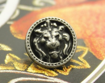 Metal Buttons - Lion Metal Buttons , Antique Silver Color , Shank , 0.55 inch , 6 pcs