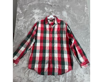 Eddie Bauer McKinley Tuch Flanellhemd Rot Grün Buffalo Karo Kariert XL Lang