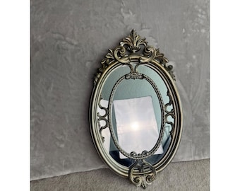 Vintage verzieren Oval Spiegel Antik Silber Italien Barock Rollarbeit 18.5x11.5