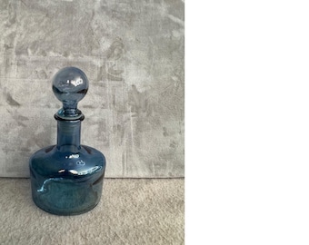 Vintage SVE Italy Blue Iridescent Glass Decanter with Stopper Mid Century Modern