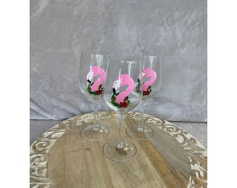 Pink Flamingo Weihnachtskranz Handbemalte Gläser 3er Set Tropisch Urlaub