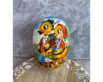 Vintage Osterei Dekorative Pappmache Box Kinder Hase Ente Küken Szene