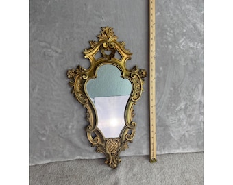 Vintage Gold Verzierter Wandspiegel Barock Rokoko Stil Floral Rolle 18,5x10,5 in