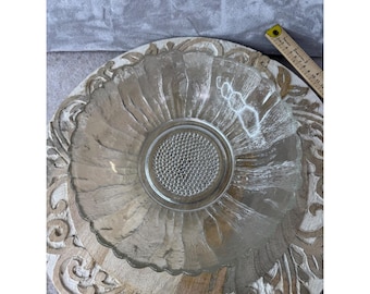 Vintage Glass Sunflower Petal Bowl Scalloped Ribbed Hobnail Center 10.5 Inch